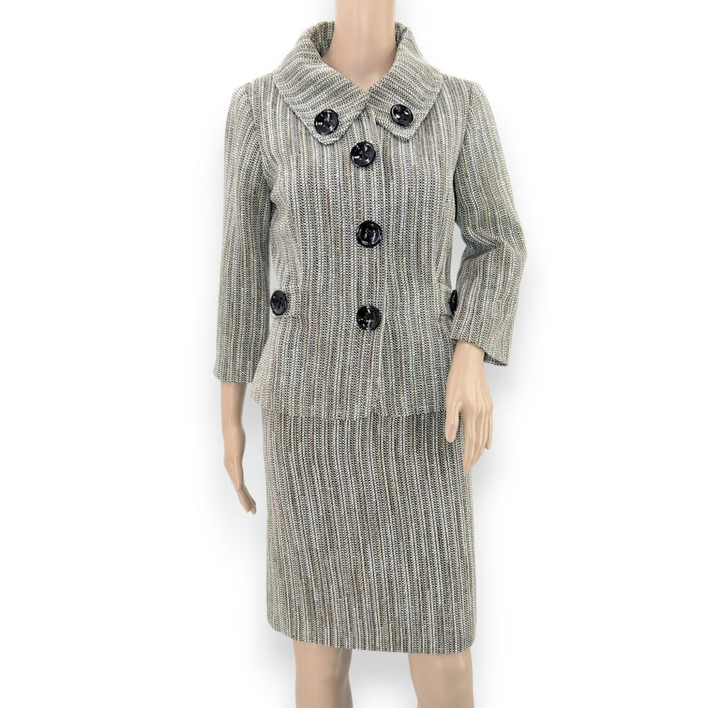 EtCetera Carlisle Retro Chic Gray White Black Copper Tweed Dress Skirt Suit 6